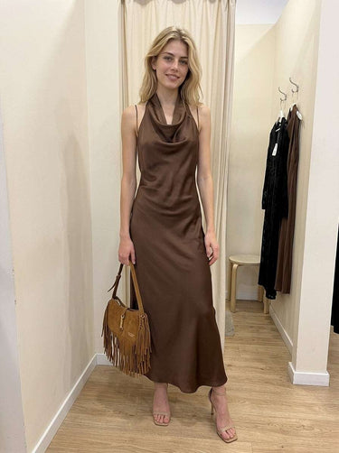 Robe longue femme Malawi à effet satiné et coupe fluide