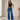 Jean femme taille haute à jambes larges et ceinture asymétrique - Bleu Jean