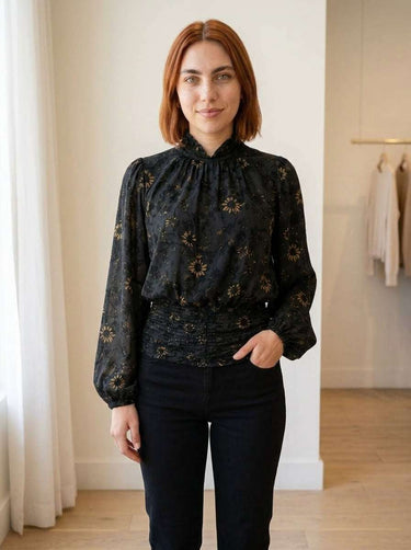 Blouse florale chic et féminine – Noir